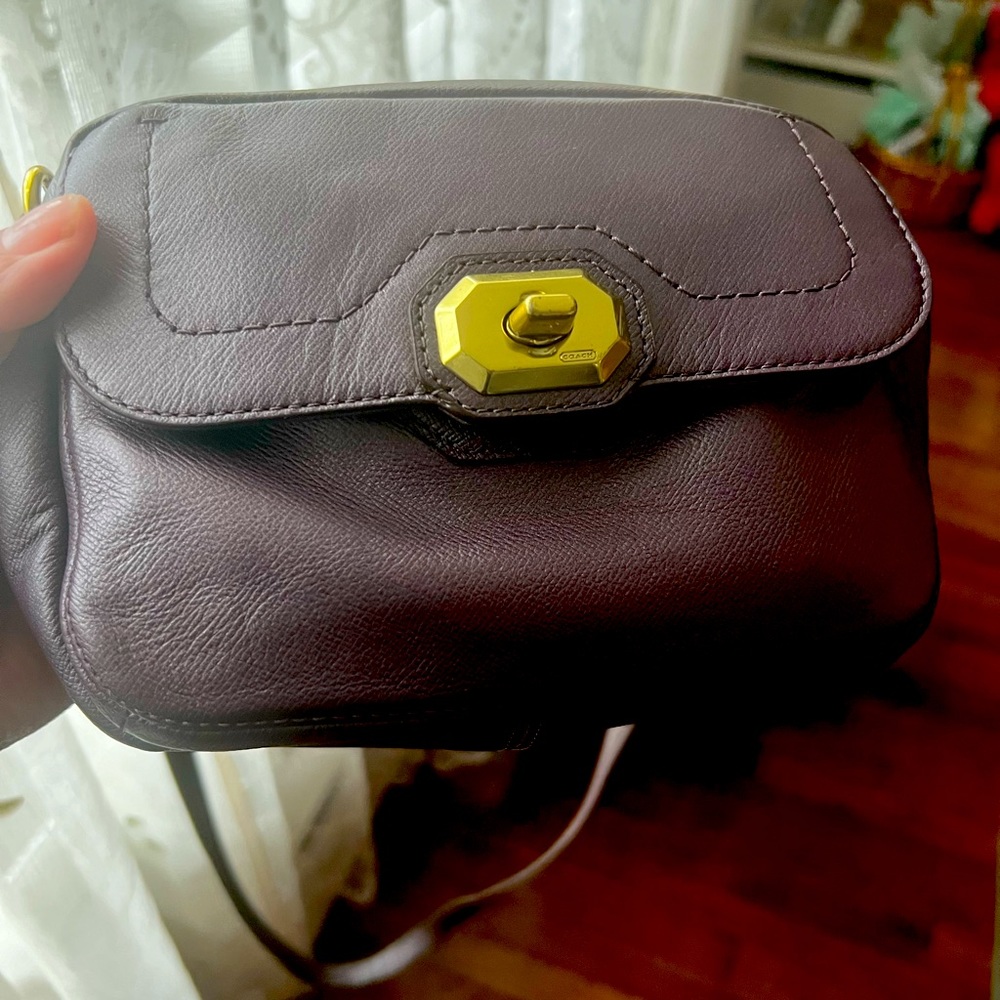 Brushed purple leather coach little crossbody
